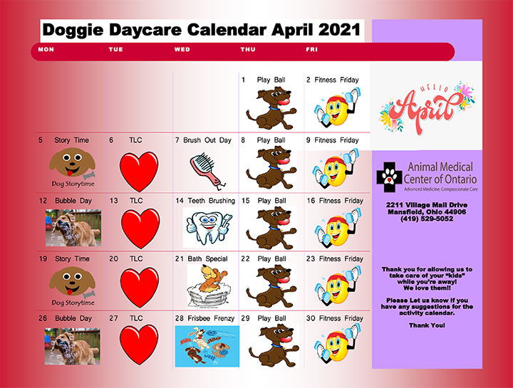 Doggie Daycare Calendar - April 2021